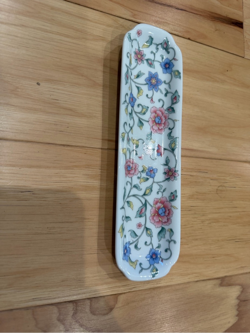 Vintage Neiman Marcus Japan Floral Porcelain Trinket Vanity Pen Tray 9”x 2.25”